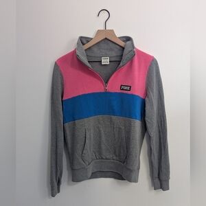 PINK Victoria's Secret Pink and Gray Quarter-Zip Sweatshirt